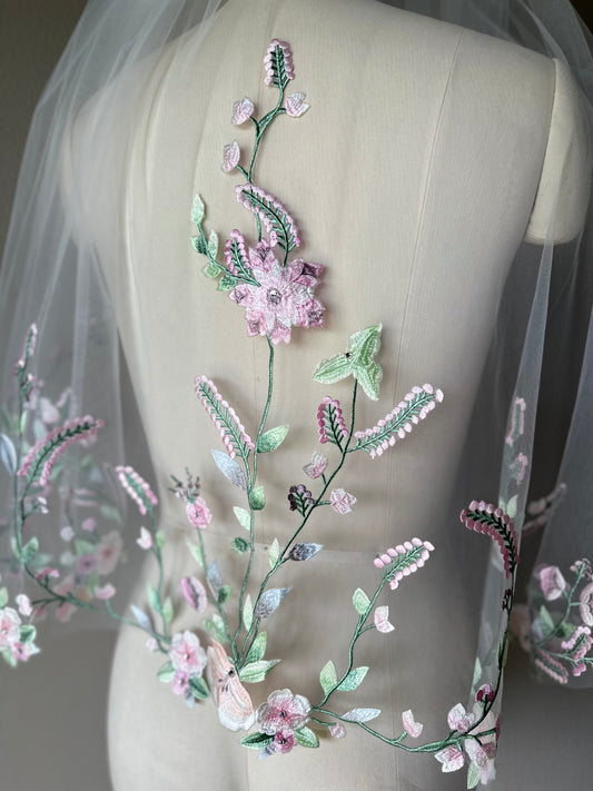 Colorful Floral Embroidered Veil