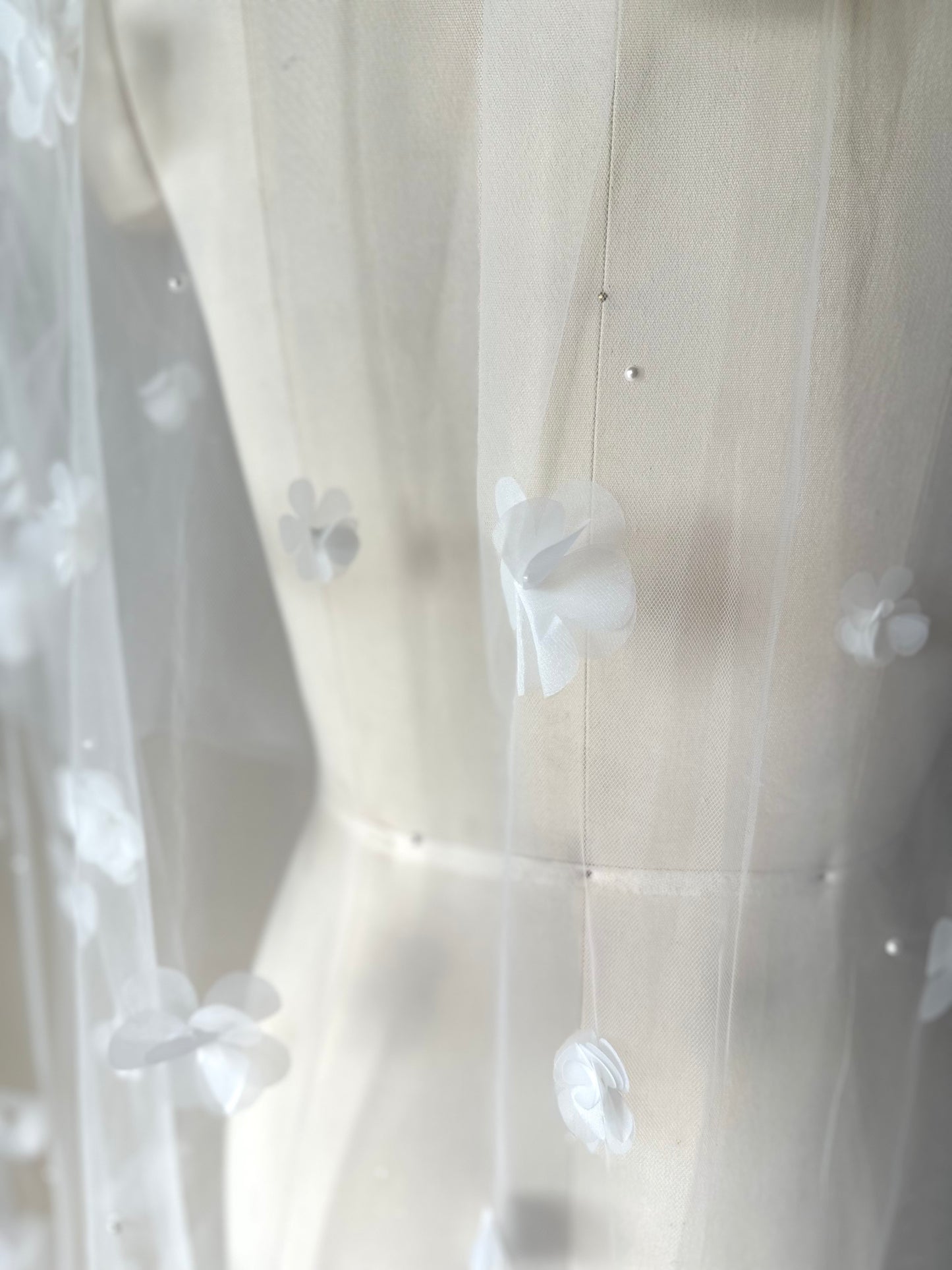 Scattered Organza Floral and Pearl Cathedral Veil