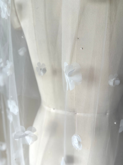 Scattered Organza Floral and Pearl Cathedral Veil