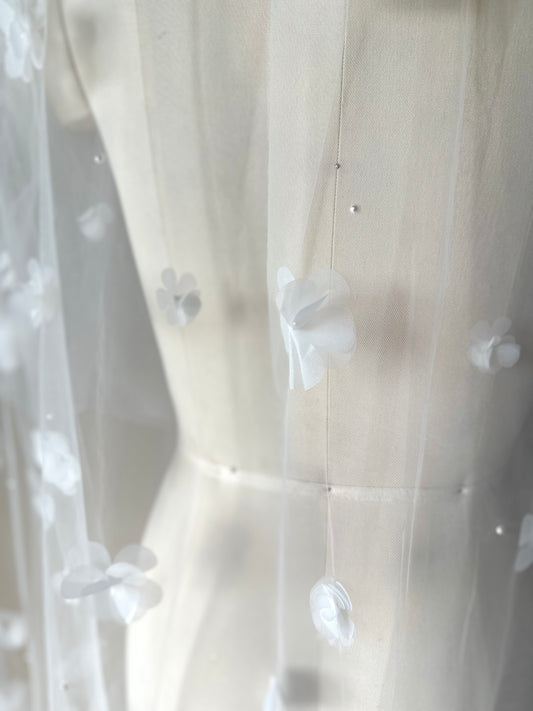 Scattered Organza Floral and Pearl Cathedral Veil