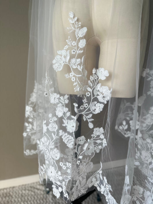 Classic Floral Embroidered Cathedral Veil