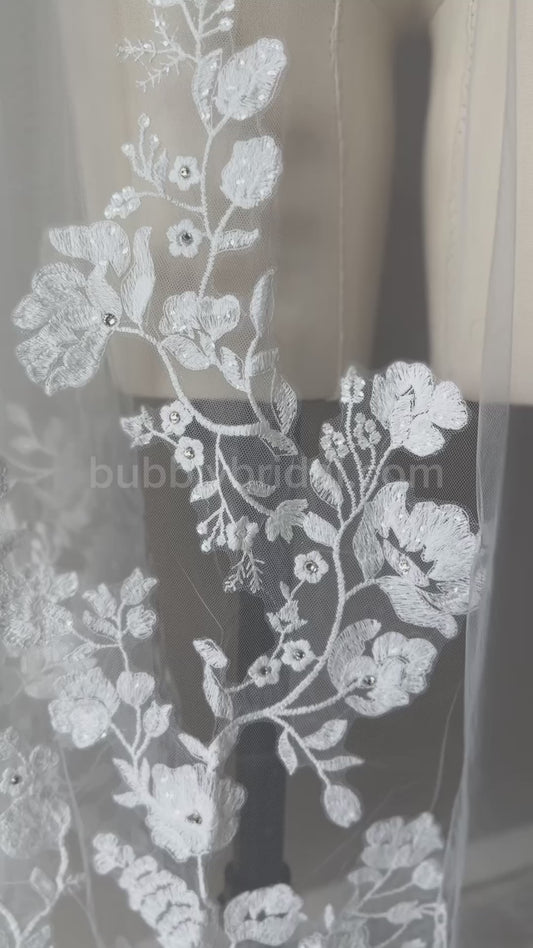 Classic Floral Embroidered Cathedral Veil